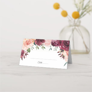 Carte De Placement Aquarelle Blush rose Bourgogne Rose Floral Mariage