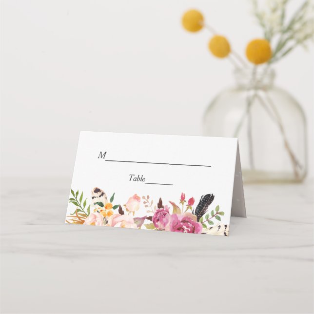 Carte De Placement Aquarelle Boho Floral Mariage Table (Devant)