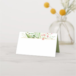 Carte De Placement Aquarelle Botanique Vert Feuille Rose Fleurs |