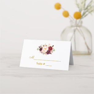 Carte De Placement Aquarelle Bourgogne Floral Fête des mariées or