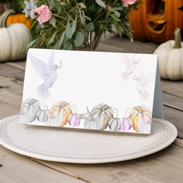 Carte De Placement Aquarelle Citrouille et White Dove Thanksgiving (Créateur téléchargé)