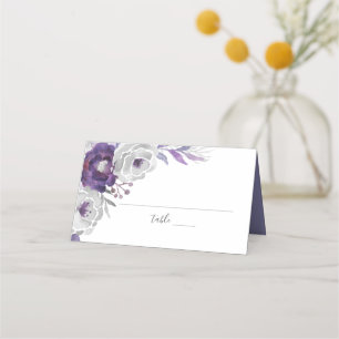 Carte De Placement Aquarelle d'argent violet Réception de mariage flo