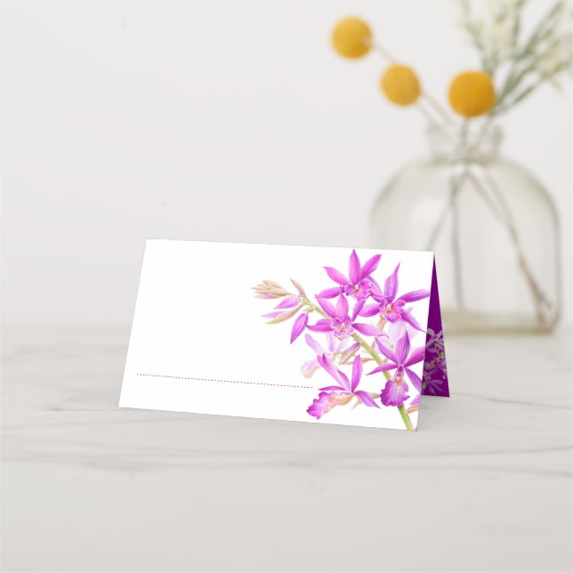 Carte De Placement Aquarelle de fleur d'orchidée violette mariage (Devant)