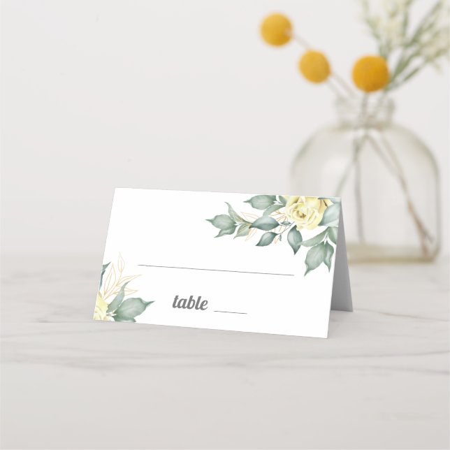 Carte De Placement Aquarelle de roses jaunes romantique moderne flora (Devant)