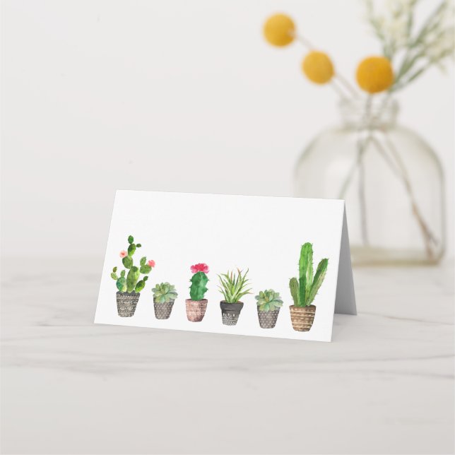 Carte De Placement Aquarelle de saumure Cactus pointillés et succulen (Devant)