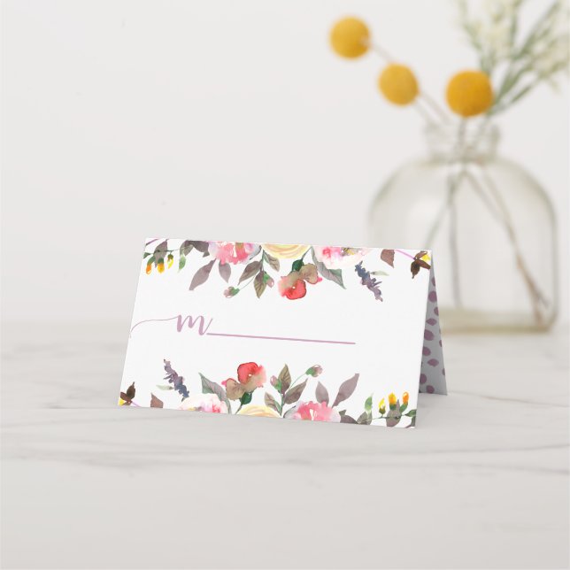 Carte De Placement Aquarelle douce Rose Floral Nom du Mariage Siège (Devant)