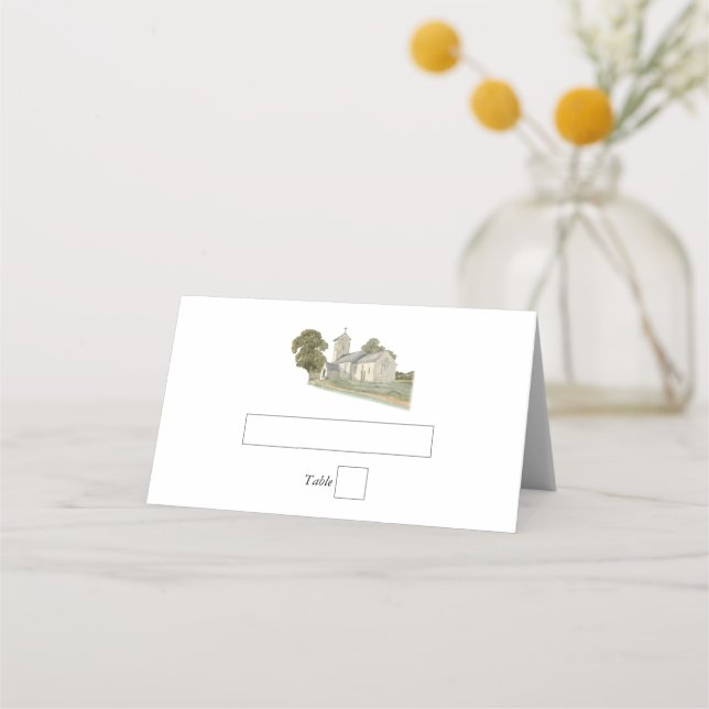 Carte De Placement Aquarelle Eglise traditionnelle Monogramme Mariage (Devant)