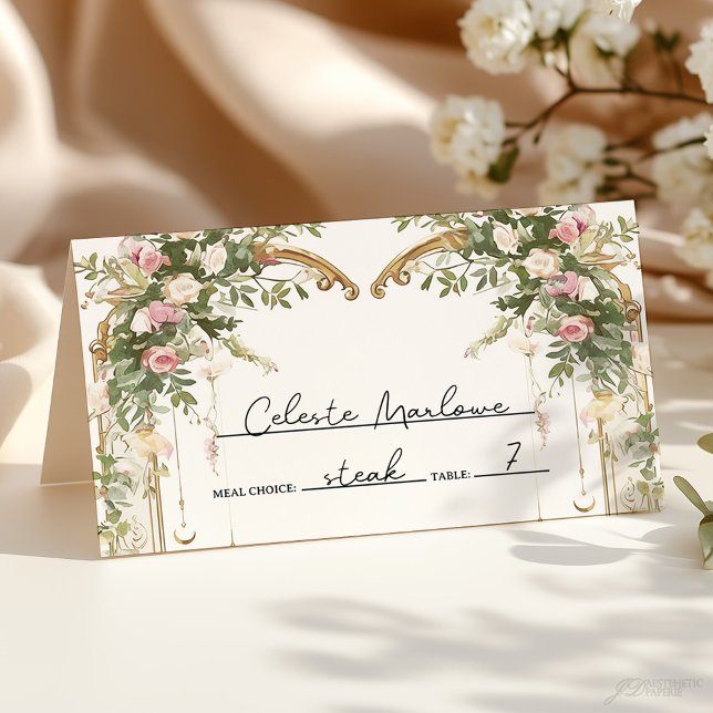 Carte De Placement Aquarelle élégante Floral Gold plié (Créateur téléchargé)