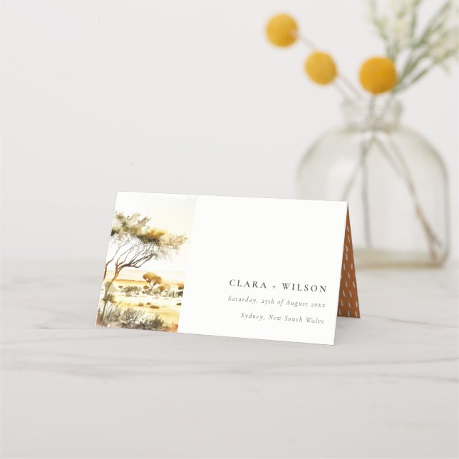 Carte De Placement Aquarelle en terre bouillie Mariage paysager afric (Devant)