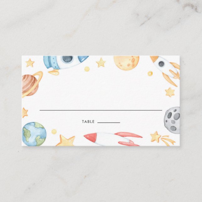 Carte De Placement Aquarelle Espace Thème Anniversaire et Baby shower (Devant)