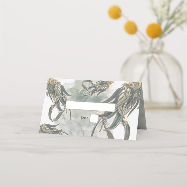 Carte De Placement Aquarelle Eucalyptus Feuille Mariage vert (Devant)