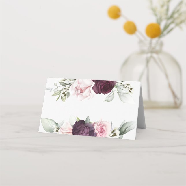 Carte De Placement Aquarelle féminine Rose Botanique (Devant)