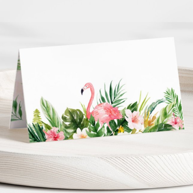 Carte De Placement Aquarelle Flamant rose Tropical Plié Carte Place (Créateur téléchargé)