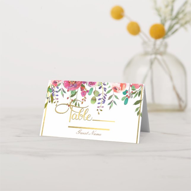 Carte De Placement Aquarelle Fleurs florales Table Mariage moderne (Dos)
