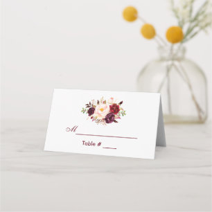 Carte De Placement Aquarelle Floral Bourgogne Mariage