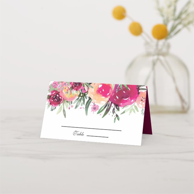 Carte De Placement Aquarelle Floral Mariage rose (Devant)