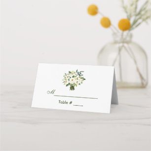 Carte De Placement Aquarelle Floral Vert Blanc Bouquet Mariage