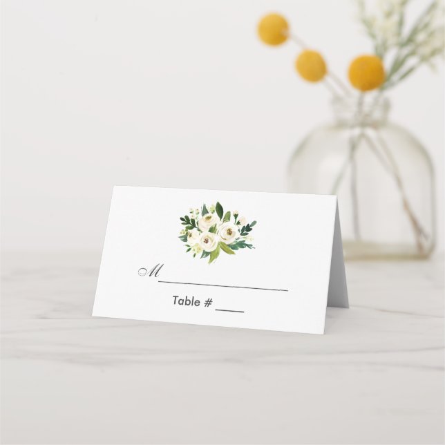 Carte De Placement Aquarelle Floral Vert et blanc Mariage (Devant)