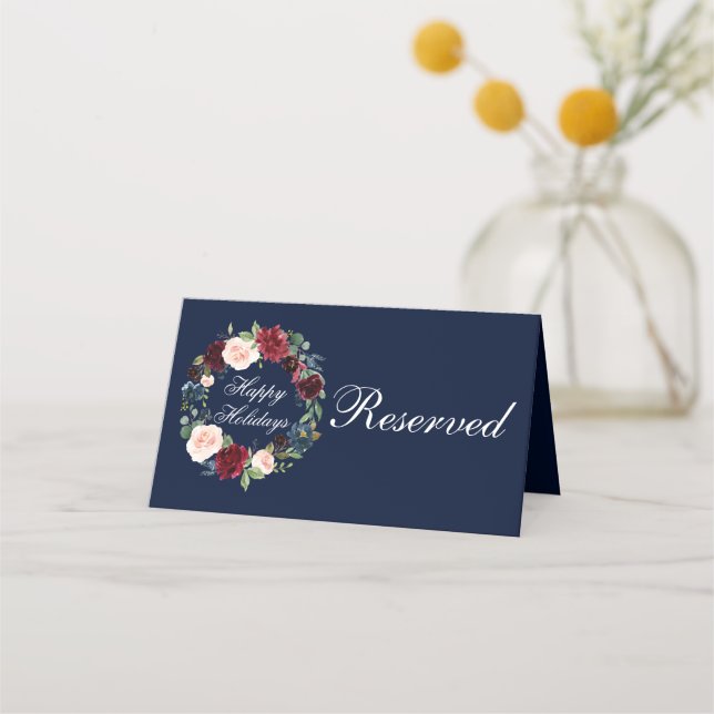 Carte De Placement Aquarelle Floral Wreath Élégant Joyeux Vacances (Devant)