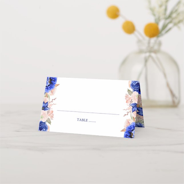 Carte De Placement Aquarelle florale bleue et rose (Devant)