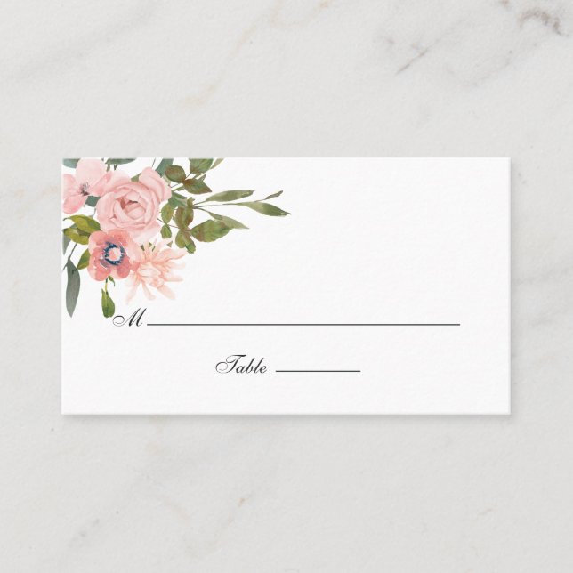 Carte De Placement Aquarelle florale Blush Mariage rose (Devant)
