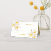 Aquarelle florale frangipani or blanc mariage