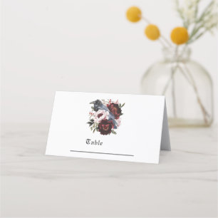 Carte De Placement Aquarelle gothique Corbeau Mariage floral