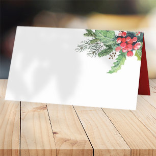 Carte De Placement Aquarelle houx avec pin et baie   Vacances