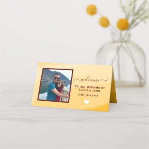 Carte De Placement Aquarelle jaune moderne photo mariage plié