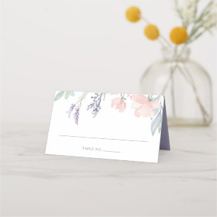 Carte De Placement Aquarelle Lavande Flore pliée