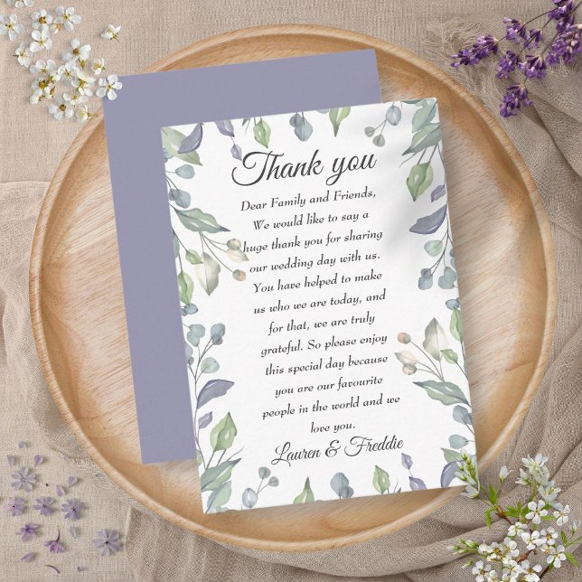 Carte De Placement Aquarelle Lilac Merci Mariage Floral (Lilac Watercolor Floral Wedding Thank You Place Card)