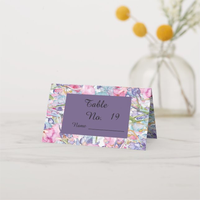 Carte De Placement aquarelle lilas fleur sauvage verdure feuillage (Devant)