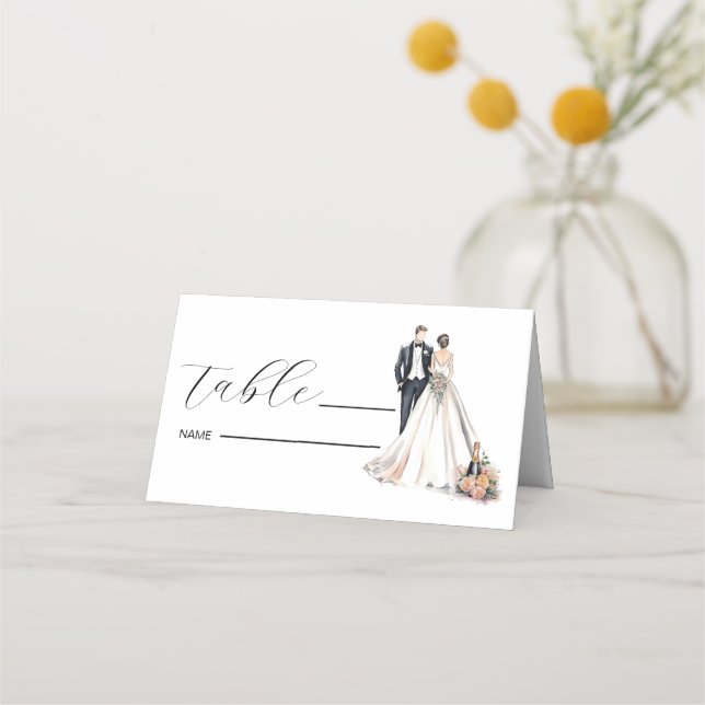 Carte De Placement Aquarelle Mariage des nouveaux mariés (Devant)