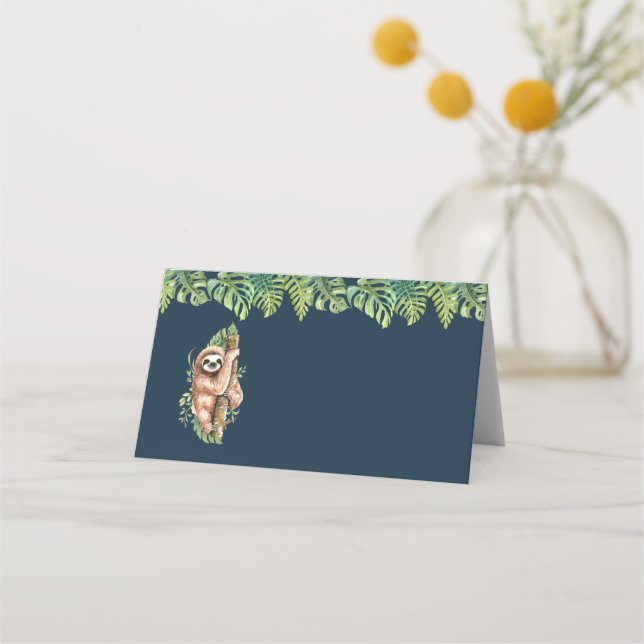 Carte De Placement Aquarelle mignonne Sloth & Feuilles tropicaux (Devant)