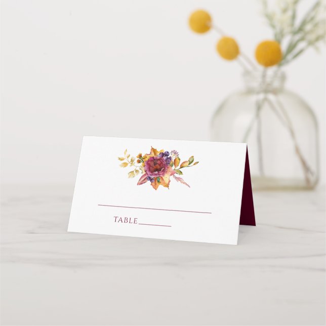 Carte De Placement Aquarelle moderne Mariage de bouquet d'automne géo (Devant)
