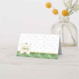 Carte De Placement Aquarelle Monogramme Vert & Or Paix sur Terre
