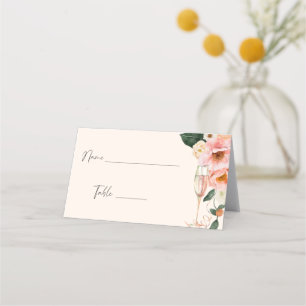 Carte De Placement Aquarelle Peach Rose Champagne Floral