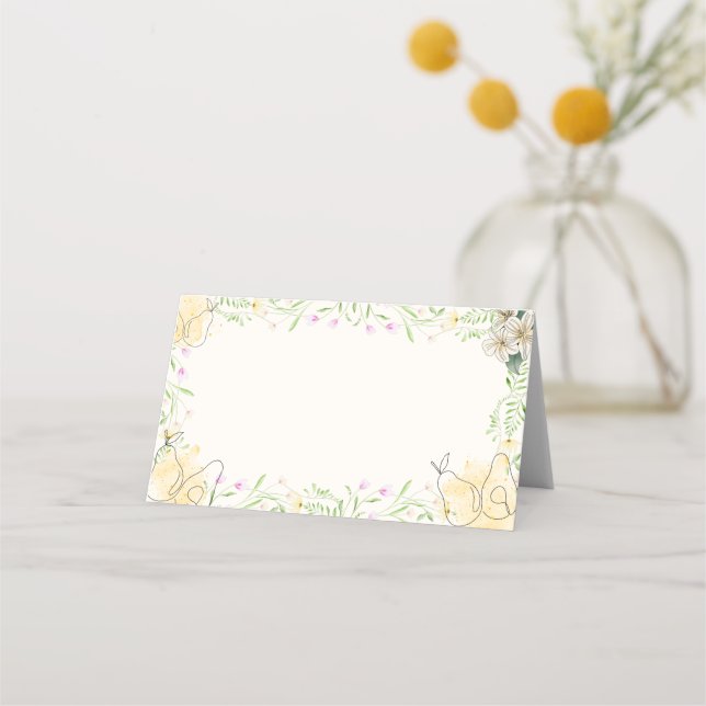 Carte De Placement Aquarelle Pear Floral Garden Baby shower noir (Devant)