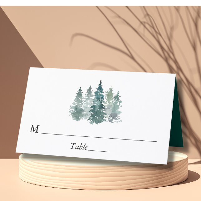 Carte De Placement Aquarelle Pine Épinette Arbres hiver Mariage de ne (Créateur téléchargé)