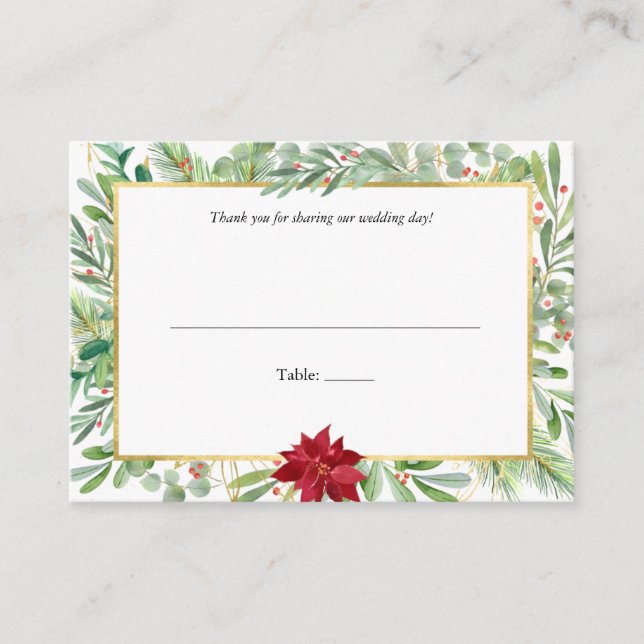 Carte De Placement Aquarelle Poinsettia Mariage de Noël (Devant)