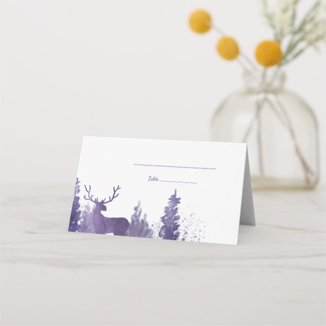 Carte De Placement Aquarelle Reindeer Purple Mariage Place Card (Devant)