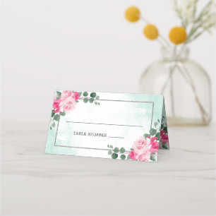 Carte De Placement Aquarelle rose et argent Mariage floral