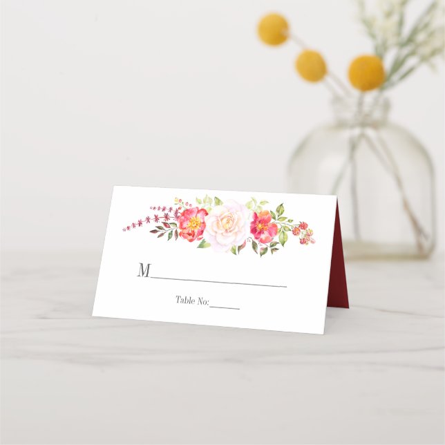 Carte De Placement Aquarelle rose et vert Floral Rose verdure (Devant)