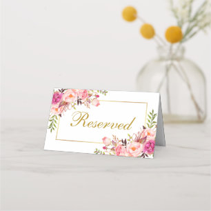 Carte De Placement Aquarelle rose Floral or Mariage Réservé