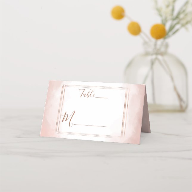 Carte De Placement Aquarelle rose pâle Rose Gold Frame Numéro de tabl (Devant)