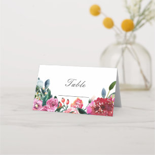 Carte De Placement Aquarelle rose vert Vintage Floral Numéro de table