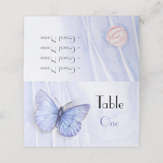 Carte De Placement Aquarelle roses et papillon (Extérieur déplié)