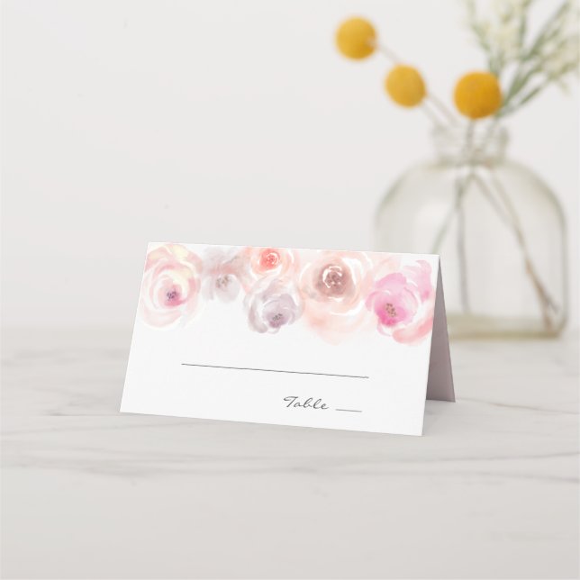 Carte de placement aquarelle roses rose poussiéreu (Devant)
