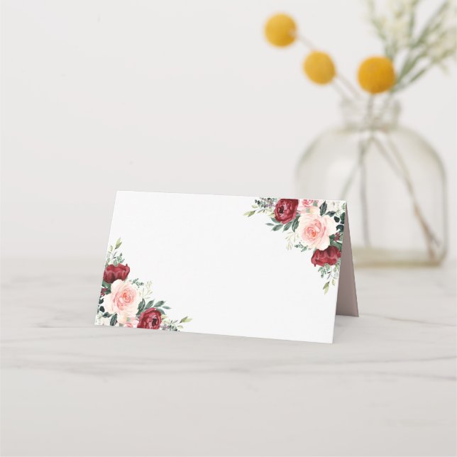 Carte De Placement Aquarelle rustique florale vierge pliée Carte de p (Devant)