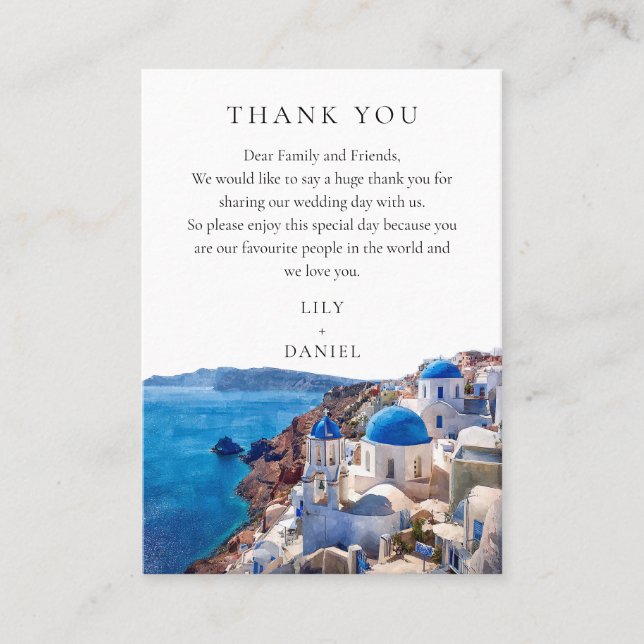 Carte De Placement Aquarelle Santorini Grèce Mariage Merci (Devant)